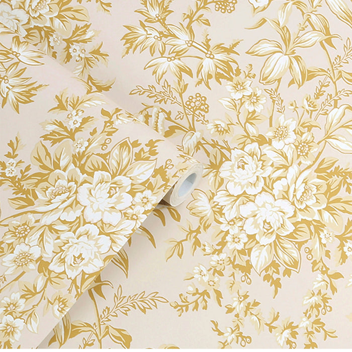 Laura Ashley Picardie Behang - Bloemen - 10mx52cm - Geel