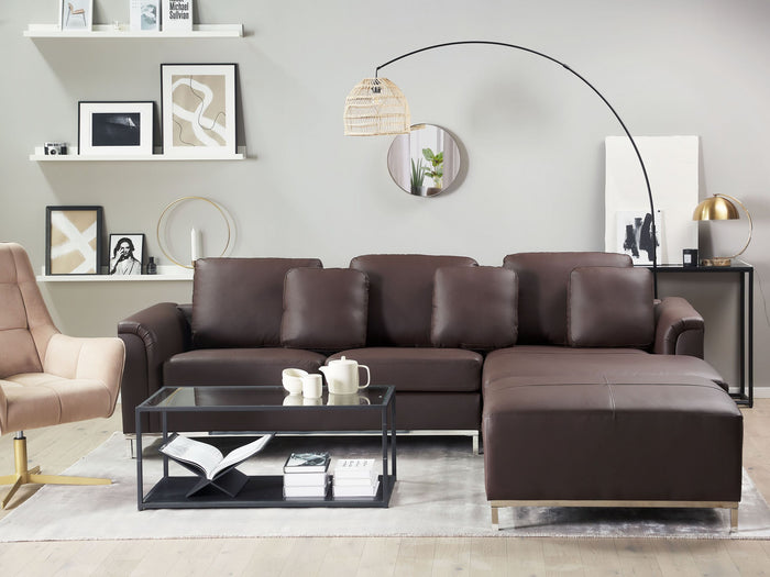 Beliani-OSLO-Hoekbank met ottomaan-Bruin-Linkerzijde-270 cm-Leer