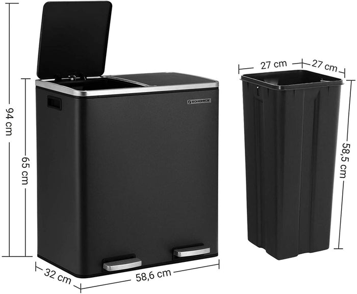 Hoppa! | Afvalbak | 60L | Zwart | RVS