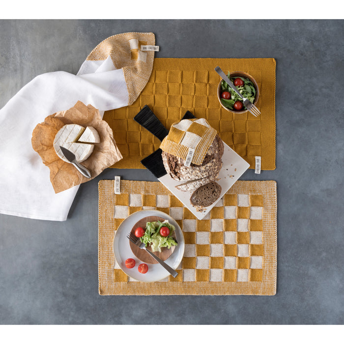 Knit Factory Gebreide Placemat  Block - Ecru|Linnen - 50x30 cm