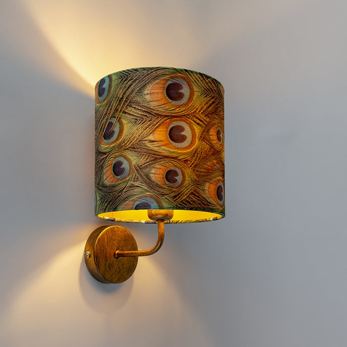 QAZQA Vintage wandlamp goud met kap velours 20|20|20 pauw - Matt