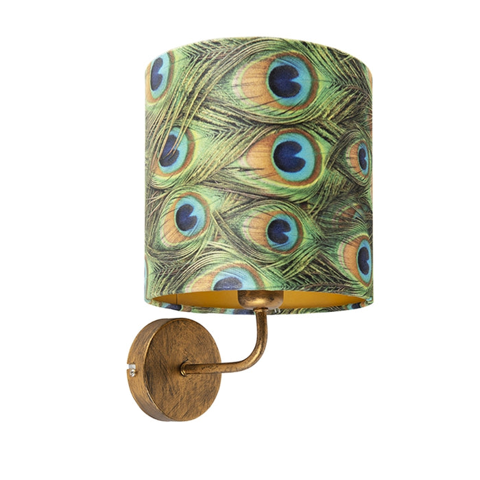QAZQA Vintage wandlamp goud met kap velours 20|20|20 pauw - Matt