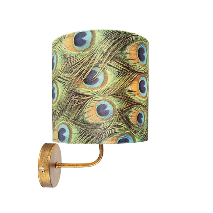 QAZQA Vintage wandlamp goud met kap velours 20|20|20 pauw - Matt
