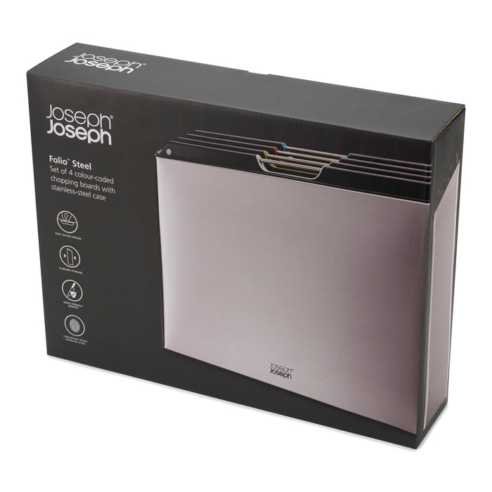 Joseph Joseph Folio Steel Snijplankset - Set van 4 - Zilver / Zwart
