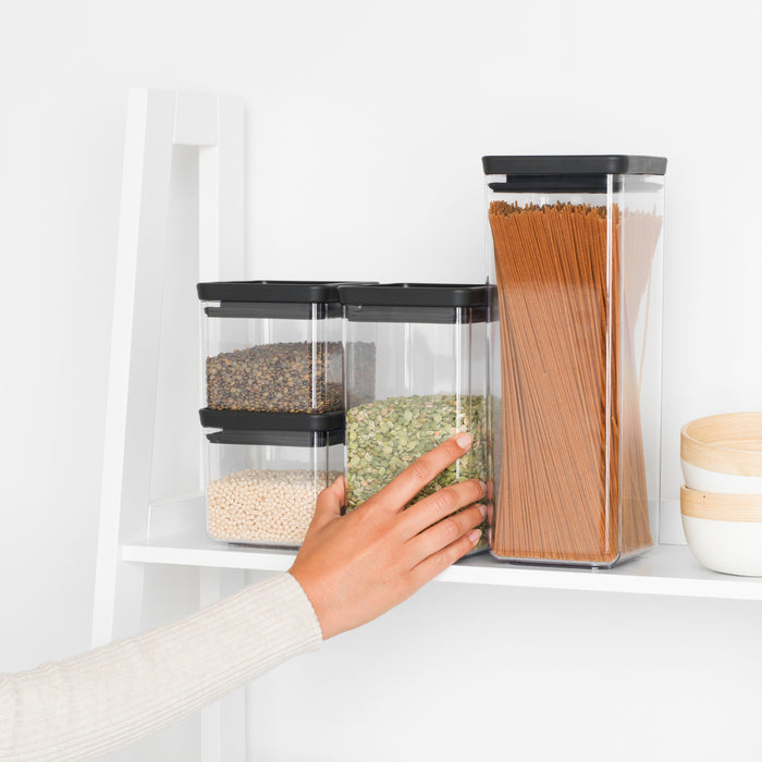 Brabantia Tasty+ Stapelbare Voorraadbus Set van 4 -  2 x 0,7 en 2 x 1,6 L - Dark Grey