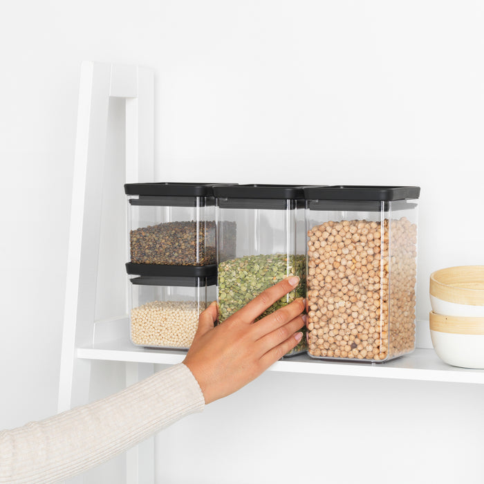 Brabantia Tasty+ Stapelbare Voorraadbus Set van 4 -  2 x 0,7 en 2 x 1,6 L - Dark Grey