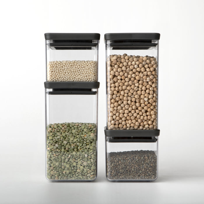 Brabantia Tasty+ Stapelbare Voorraadbus Set van 4 -  2 x 0,7 en 2 x 1,6 L - Dark Grey