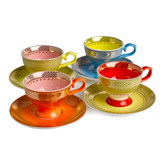 POLSPOTTEN Grandma Espresso Kop & Schotel Set van 4 - 0,09 L