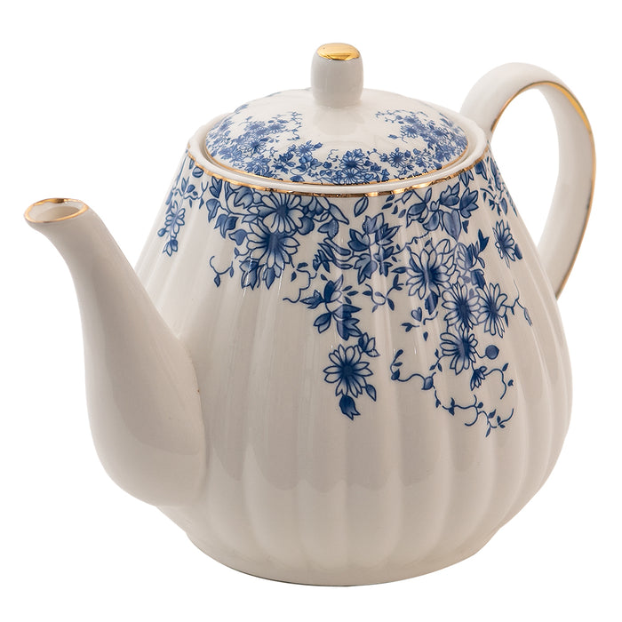 Clayre & Eef Theepot  1100 ml Blauw Porselein Bloemen Theekan