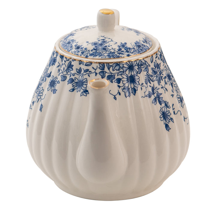 Clayre & Eef Theepot  1100 ml Blauw Porselein Bloemen Theekan