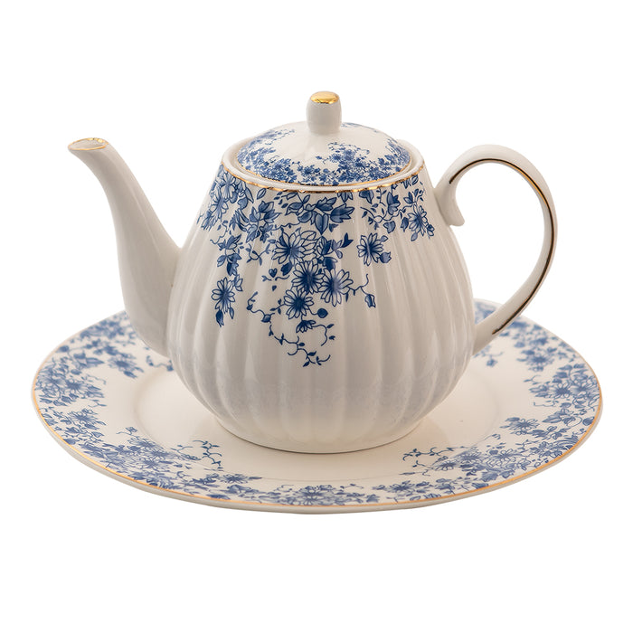 Clayre & Eef Theepot  1100 ml Blauw Porselein Bloemen Theekan