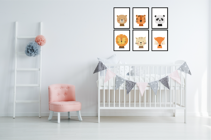 Happy Walls - Babykamer Posters Dieren - 6x A4 formaat 20x30 cm