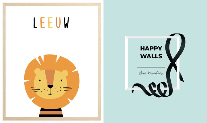 Happy Walls - Baby Leeuw in mooie houten Fotolijst - A3 formaat