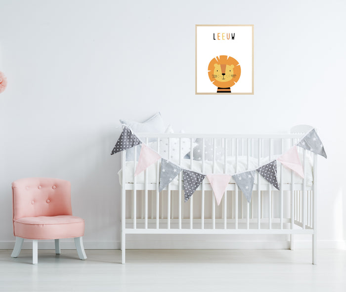Happy Walls - Baby Leeuw in mooie houten Fotolijst - A3 formaat