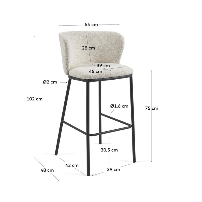 Kave Home Ciselia Barkruk - Wit