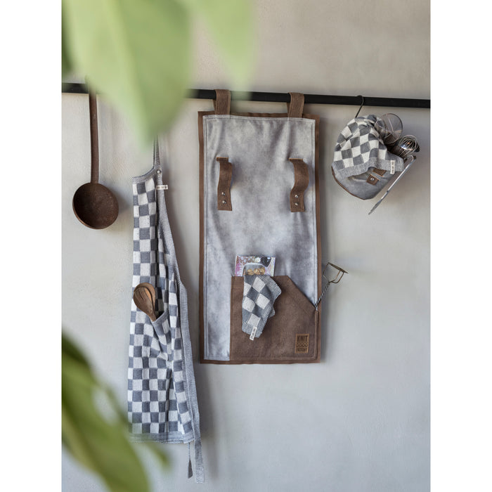Knit Factory Gebreide Pannenlap Block - Ecru|Med Grey - 23x23 cm