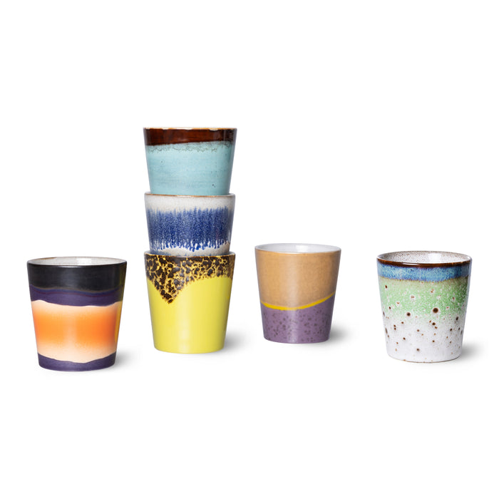 HKliving 70's Mokken 0,2 L - Set van 6 - Pluto