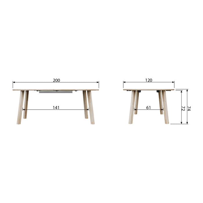WOOOD Lange Jan Uitschuifbare Eettafel 120 x 200 cm - Whitewash Eiken