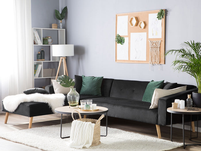 Beliani-VADSO-Hoekslaapbank-Zwart-Rechterzijde-303 cm-Fluweel