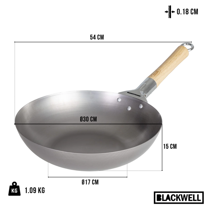 Cookinglife Wokpan Voccelli - Plaatstaal - ø 30 cm - zonder anti-aanbaklaag