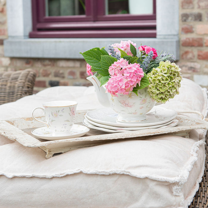 Clayre & Eef Theepot  1200 ml Wit Roze Porselein Rond Bloemen Theekan