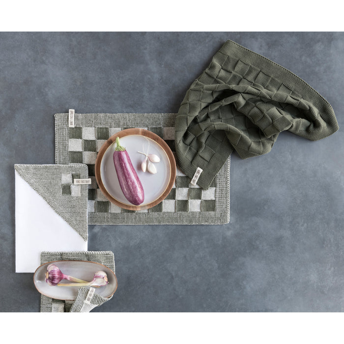 Knit Factory Gebreide Placemat  Block - Ecru|Linnen - 50x30 cm