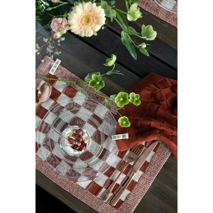 Knit Factory Gebreide Placemat  Block - Ecru|Linnen - 50x30 cm