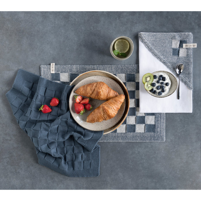 Knit Factory Gebreide Placemat  Block - Ecru|Linnen - 50x30 cm