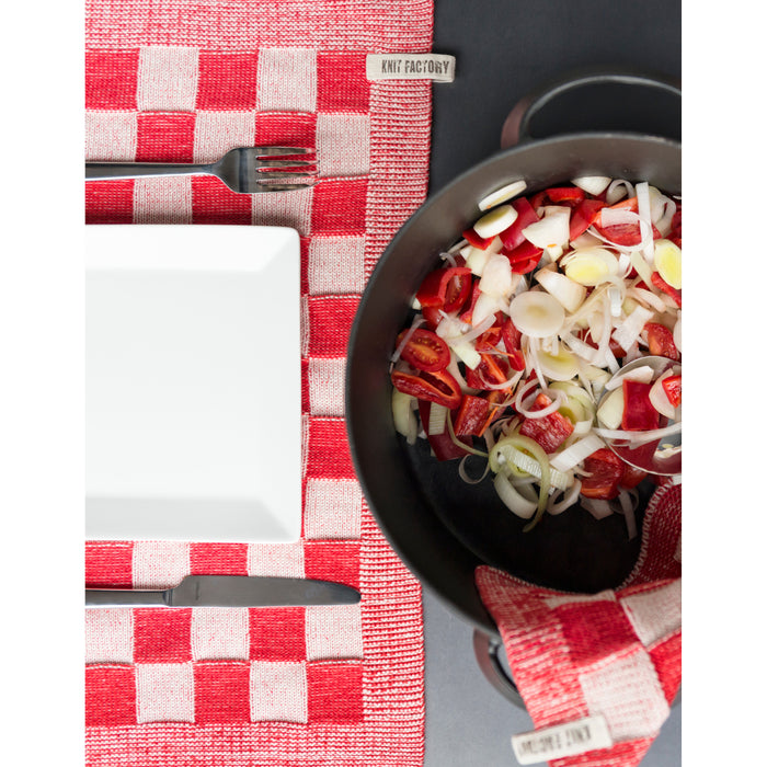 Knit Factory Gebreide Placemat  Block - Ecru|Linnen - 50x30 cm