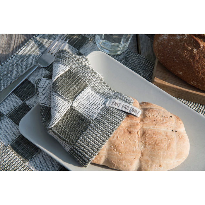 Knit Factory Gebreide Pannenlap Block - Ecru|Med Grey - 23x23 cm