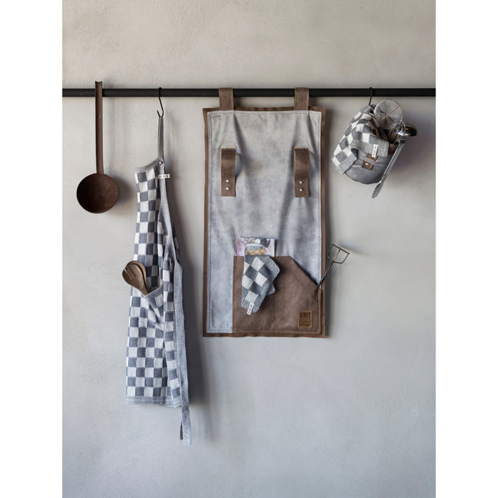 Knit Factory Gebreide Pannenlap Block - Ecru|Med Grey - 23x23 cm