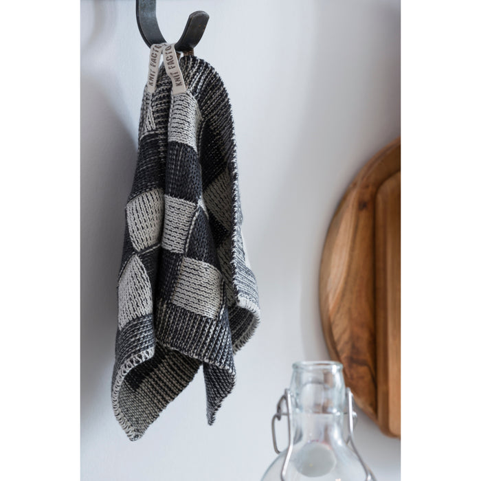 Knit Factory Gebreide Pannenlap Block - Ecru|Med Grey - 23x23 cm