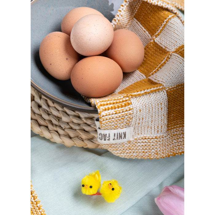 Knit Factory Gebreide Pannenlap Block - Ecru|Med Grey - 23x23 cm