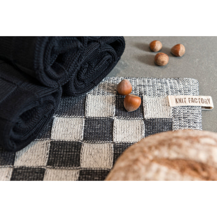 Knit Factory Gebreide Placemat  Block - Ecru|Antraciet - 50x30 cm