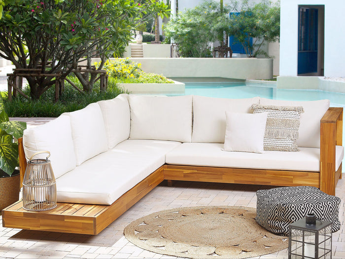 Beliani-MARETTIMO-Loungeset voor 5-Lichte houtkleur|Creme-Acaciahout