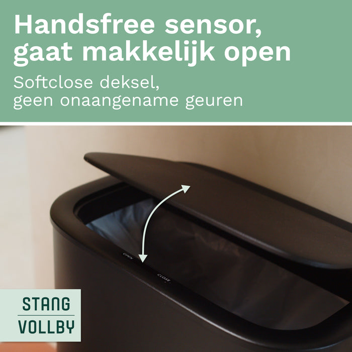 Stangvollby Kinna prullenbak met sensor - 50L - Zwart