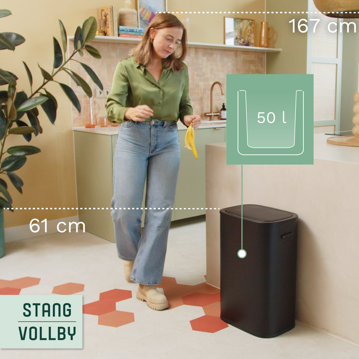 Stangvollby Kinna prullenbak met sensor - 50L - Zwart