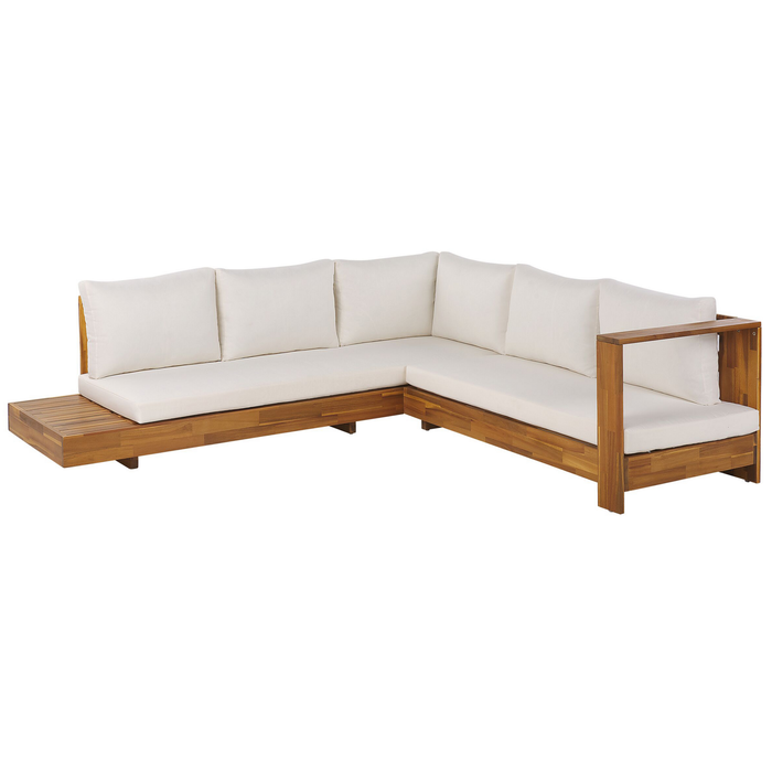 Beliani-MARETTIMO-Loungeset voor 5-Lichte houtkleur|Creme-Acaciahout