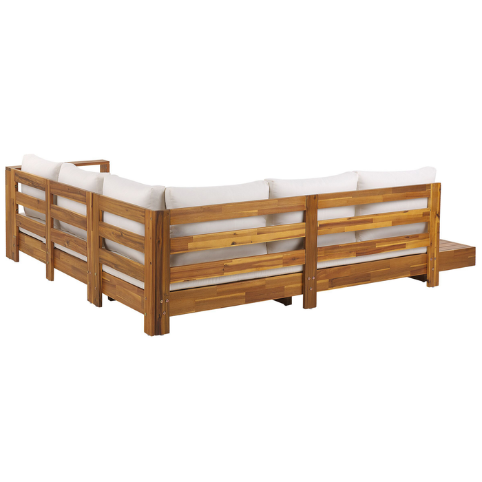 Beliani-MARETTIMO-Loungeset voor 5-Lichte houtkleur|Creme-Acaciahout