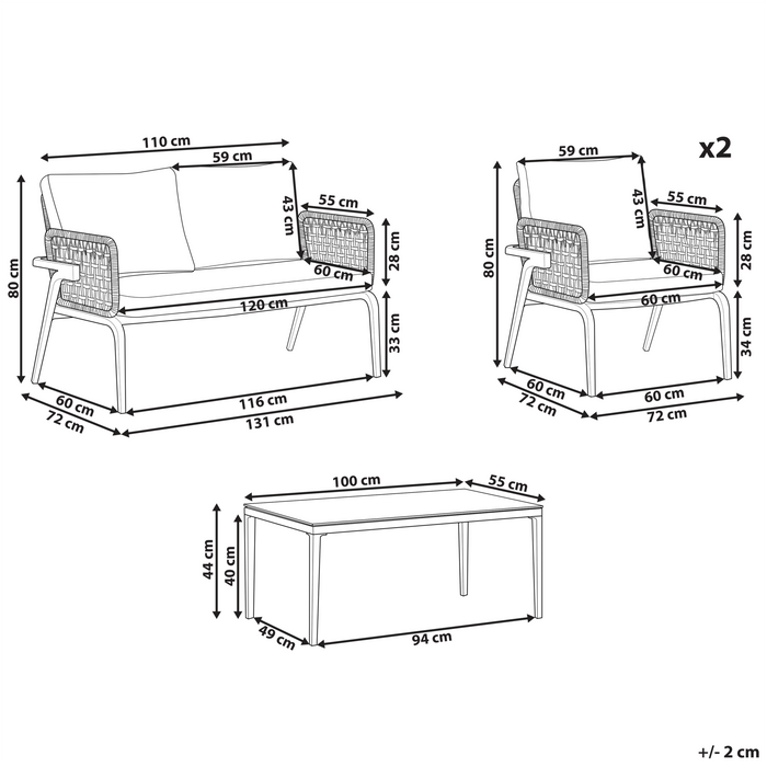 Beliani - SCIACCA - Loungeset voor 4 - Grijs - Aluminium