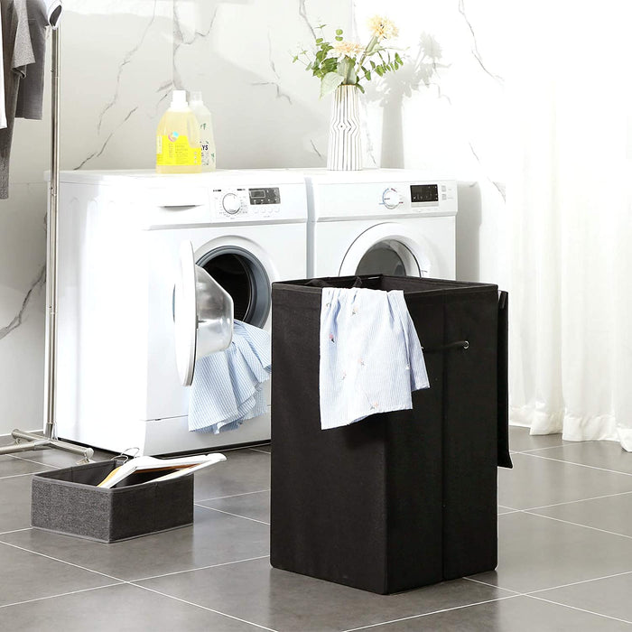 Opvouwbare wasmand met deksel en handvaten, 85L - zwart