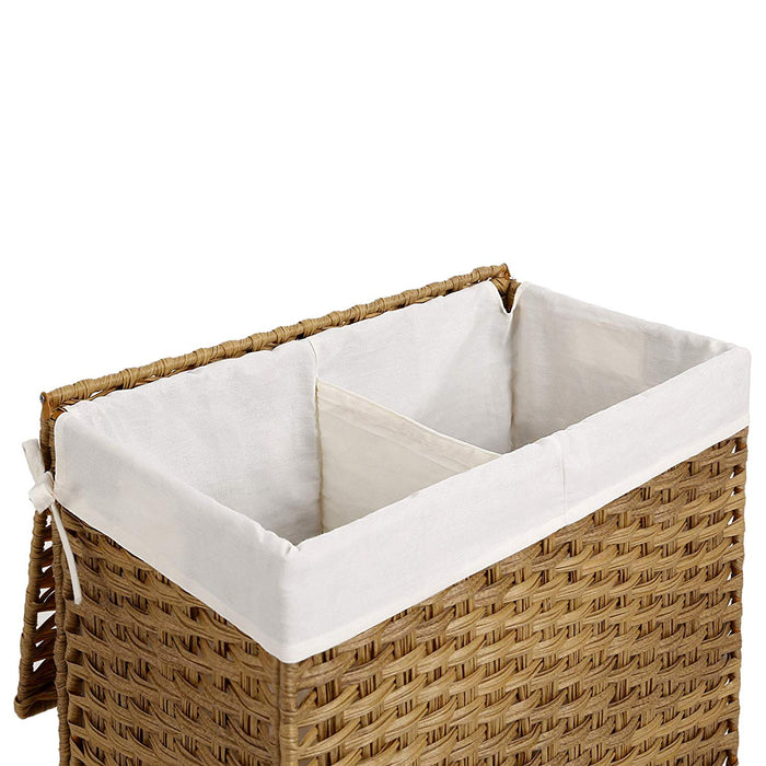 Geweven wasmand - 2 vakken van elk 55 liter - synthetische rotan - 57x60x33 cm - bruin
