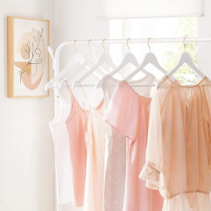 Set van 20 Massief Houten Hangers Wit | Rose Goud