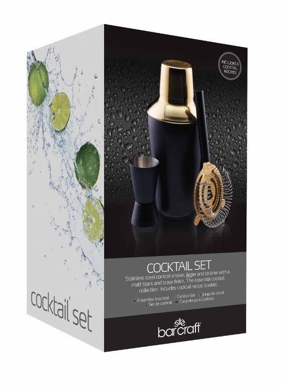 Cocktail Set, 3 Delig, Zwart|Goud - BarCraft