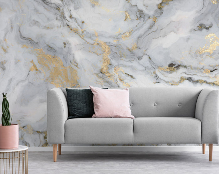 Art for the Home - Fotobehang - Precious Stone - Grijs & Goud -