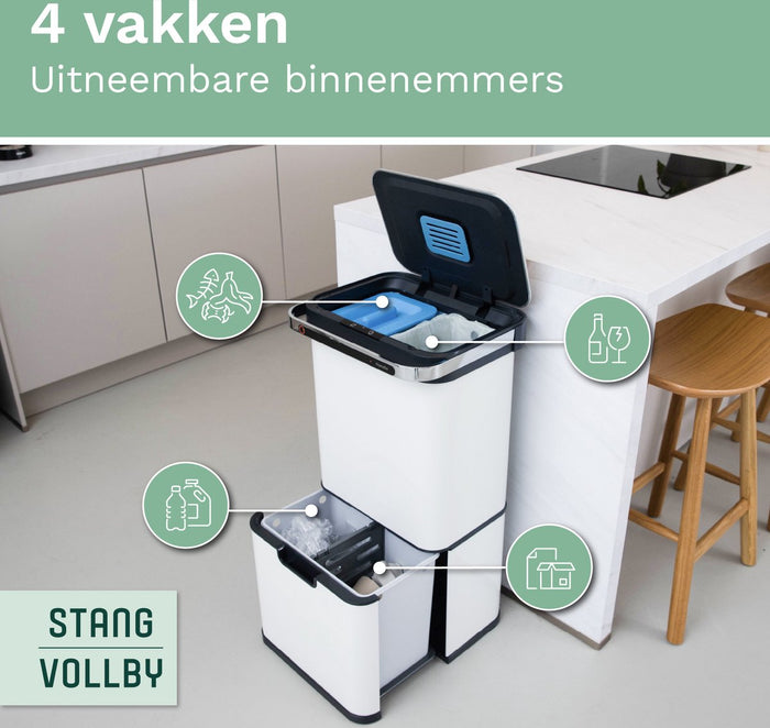 StangVollby Halden prullenbak met sensor - 4 vakken - 50L - Wit
