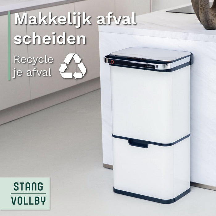 StangVollby Halden prullenbak met sensor - 4 vakken - 50L - Wit