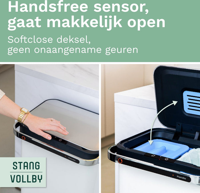 StangVollby Halden prullenbak met sensor - 4 vakken - 50L - Wit
