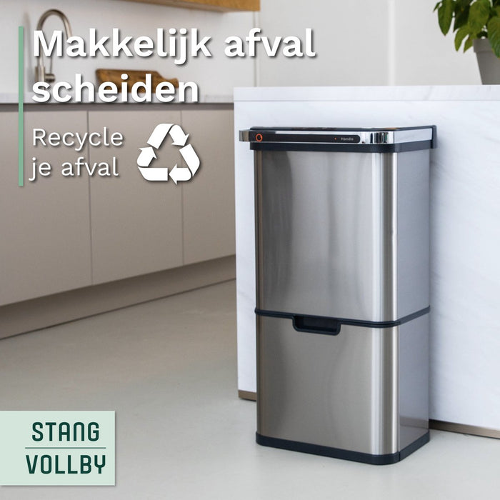 StangVollby Halden prullenbak met sensor - 4 vakken - 50L - RVS