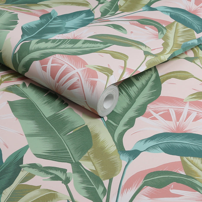Envy vliesbehang Leaf It Out Sunrise roze|groen 10mx52 cm